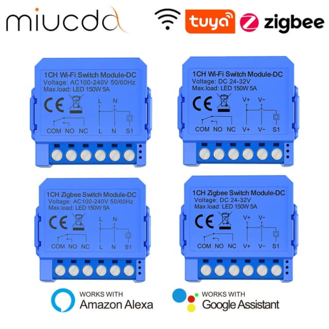 Módulo inteligente miucda tuya wifi/zigbee, relé de contato seco dc 24-32v/ac 100-240v diy relé disjuntor universal para alexa google home