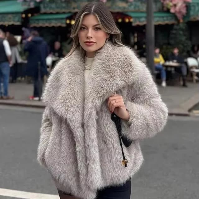 2024 inverno nova moda gradiente casaco de pele macia das mulheres alta rua luxo grande gola de pele falso jaqueta de pele de raposa casacos femininos