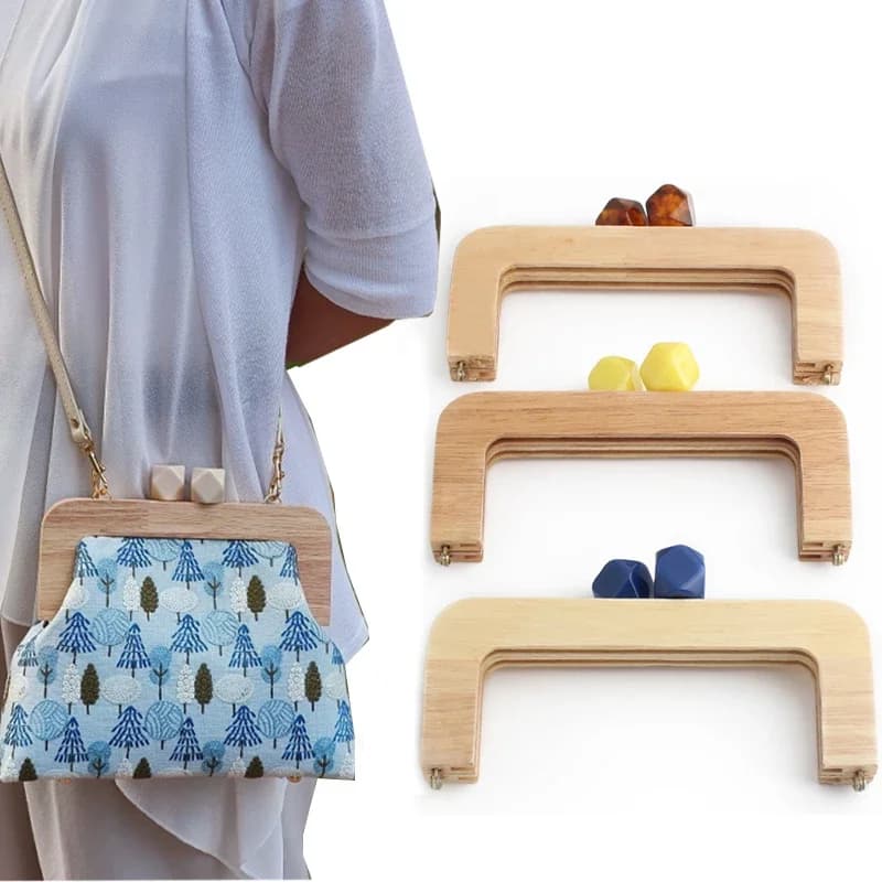 Madeira sólida Beijo Bloqueio Clutch com pérolas de madeira naturais, Quadro Carteira Quadrada, Saco Vintage Handle, 1Pc