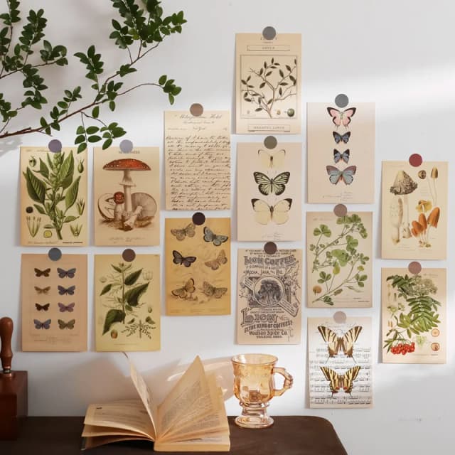 Ins vintage artístico planta borboleta decoratiove cartão sala engraçado cartões postais fundo parede decoração de casa foto adereços 30 folhas