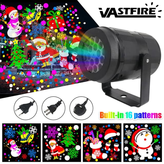 Projetor de natal luz de palco led projetor luz embutida 16 padrões interior ao ar livre lâmpada laser para festa de ano novo feriado