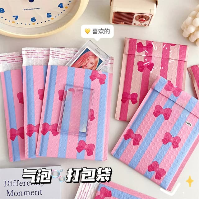 10 pçs rosa azul arco saco de bolhas engrossado saco de entrega expressa saco de embalagem saco de embalagem de lote bonito saco de envelope de bolha