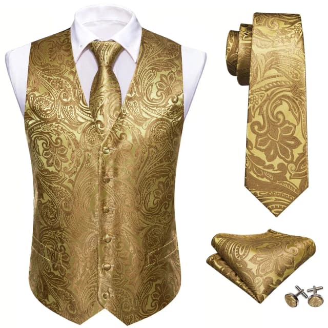 Terno masculino colete jacquard 4 pçs colete com gravata bolso quadrado abotoaduras conjunto para masculino sem mangas jaqueta casamento festa de negócios