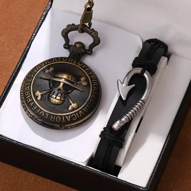 Relógio de bolso de quartzo com colar Corrente Capitão Pingente, Pulseira Retro Punk, faca dupla, relógio vintage, presente masculino