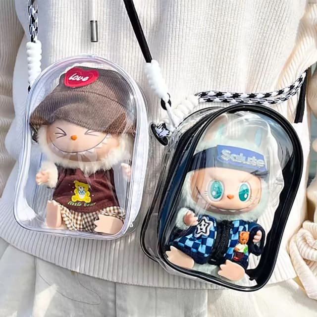 Labubu V1 V2 Armazenamento Boneca Bolsa PVC Transparente Capa de Proteção Chaveiro