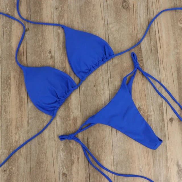 2 pçs/set conjunto de biquíni feminino maiô sexy biquinis cor sólida halter pescoço cinta tanga feminino maiô conjunto beachwear