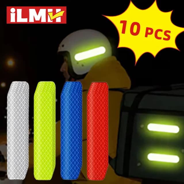 80-10 pces capacete aviso de segurança adesivos reflexivos tira impermeável fita refletor de alta visibilidade para equitação noturna andando carro