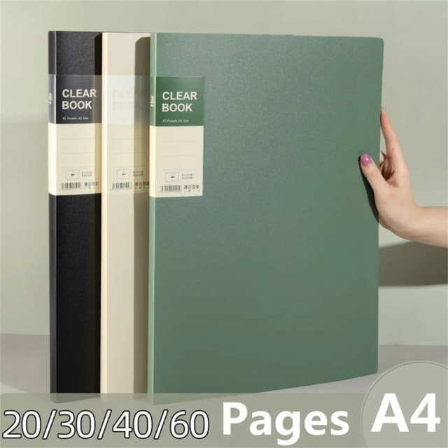 Transparent Insert Paper Document Organizer Bag, Pasta de arquivo A4, Display Book, Escritório e Material Escolar, 20 Páginas, 30 Páginas, 40 Páginas, 60 Páginas