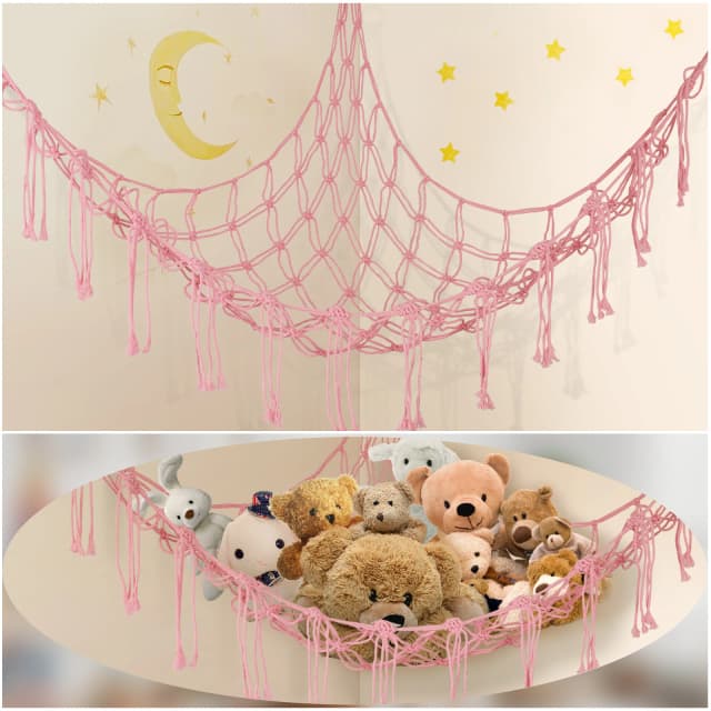 Rede de armazenamento de animais de pelúcia, rede de grande capacidade, macrame, boho, casa, crianças, quarto, decoração, canto, pendurado, brinquedo, organizador, redes