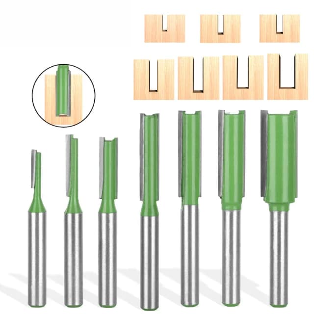 7 pçs faca reta 1/4 "haste ferramentas de fresagem para trabalhar madeira dupla borda grooving trimmer máquina acessórios de ferramenta elétrica