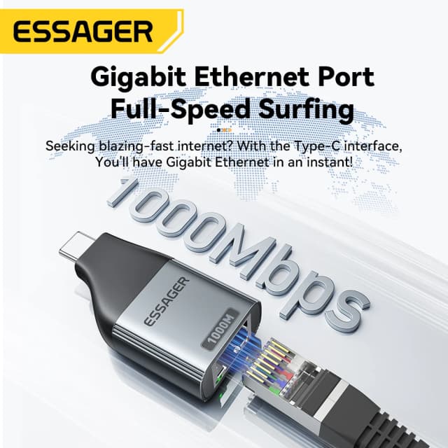 Essager tipo-c para adaptador ethernet 100/1000mbps gigabit de alta velocidade rj45 para tipo-c adaptador para macbook portátil placa de rede com fio