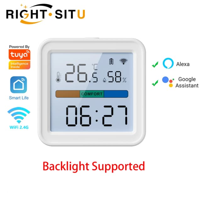 Tuya wifi sensor de umidade temperatura higrômetro termômetro casa inteligente backlight vida inteligente suporte alexa google assistente