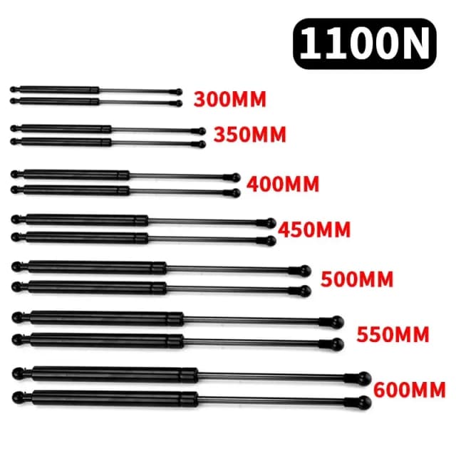 Barras de suporte a gás, 2 peças, 1100n 300/350/400/450/500/600mm, suporte de mola a gás, capô de inicialização, portas de caravanas, janelas, escotilhas, barco, ônibus