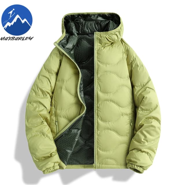 Maxbarley grafeno para baixo jaqueta masculina moda capuz ao ar livre neve à prova de vento casaco quente premium viagem confortável inverno blusão