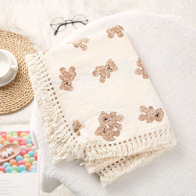 Bonito urso musselina quadrados algodão cobertor do bebê para recém-nascido xadrez infantil swaddle cobertor bebês acessórios cama verão consolador