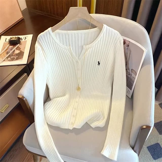 YuooMuoo marca moda malha topos 2024 novo y2k bordado manga longa cardigans suéteres moda coreana streetwear senhora camisas