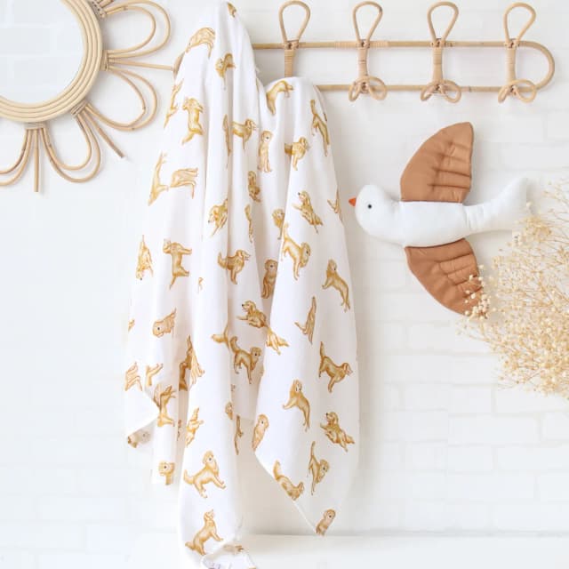 Cobertores de bebê de bambu recém-nascido golden retriever impresso cobertores e langes musselina swaddle algodão recém-nascido infantil recebendo envoltório