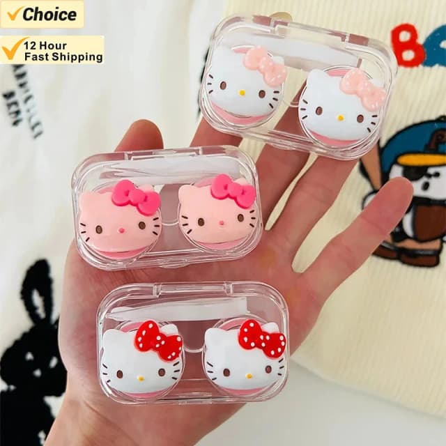 Caixa de lentes de contato de miopia portátil transparente dos desenhos animados Kawaii para presentes do festival de viagens das meninas