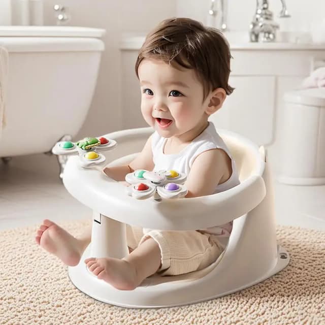Assento de banho para bebês, suporte de banho antiderrapante com brinquedos giratórios para 1-3 anos de idade, para banho, conforto para hotel