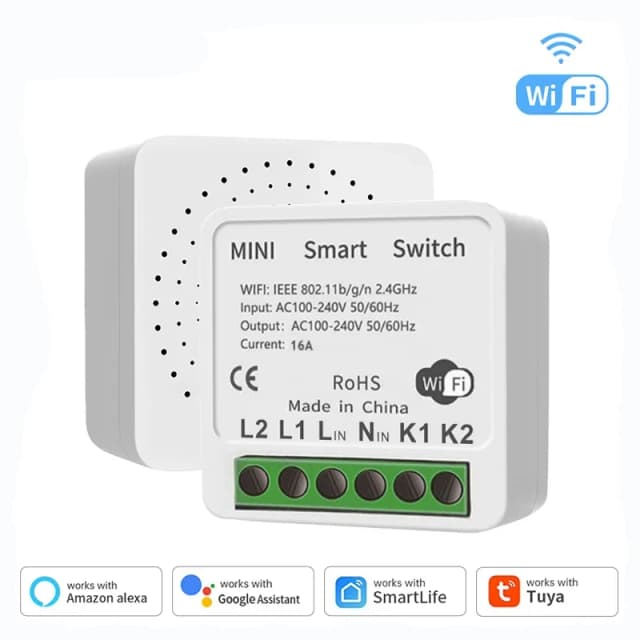 16A Mini Wifi DIY Módulo de interruptores de luz Controle bidirecional Funciona com Tuya Smart Life Alexa Alice Google Home