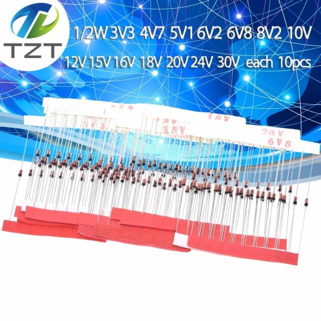 Tzt 140 peças 1/2w 0.5w 3.3-30v 14 valores * 10 peças = 140 peças kit eletrônico diy