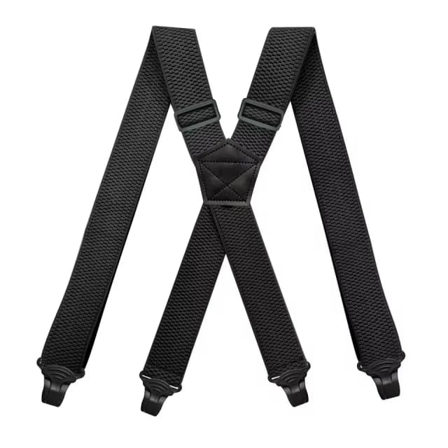 Suspensórios Reforçados para Trabalho Masculinos, 3,8cm de Largura, Modelo X-Back com Presilhas de Plástico, Elásticos Ajustáveis para Calças - Preto