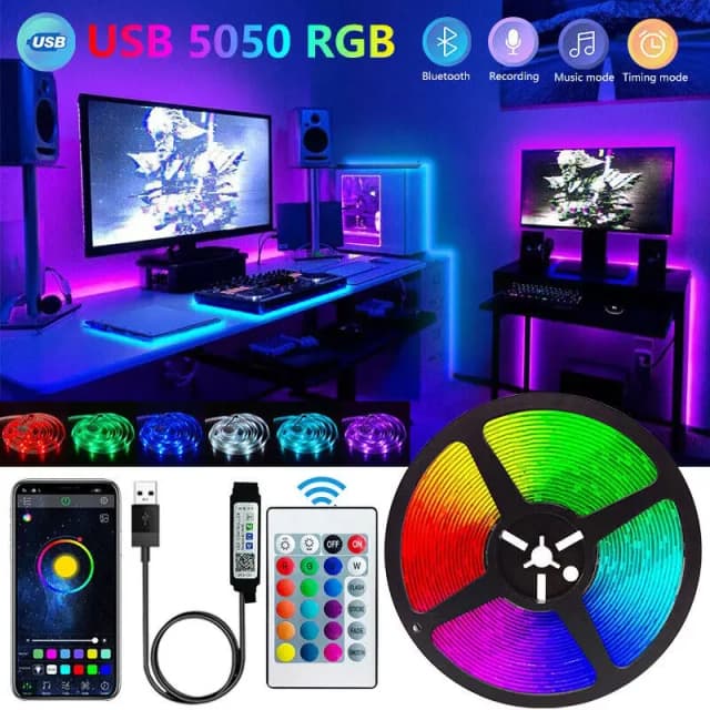 Rgb conduziu a luz de tira 5050 sincronização música rgb conduziu a fita usb 5v bluetooth app controle mudança cor diodo flexível para decoração do quarto casa