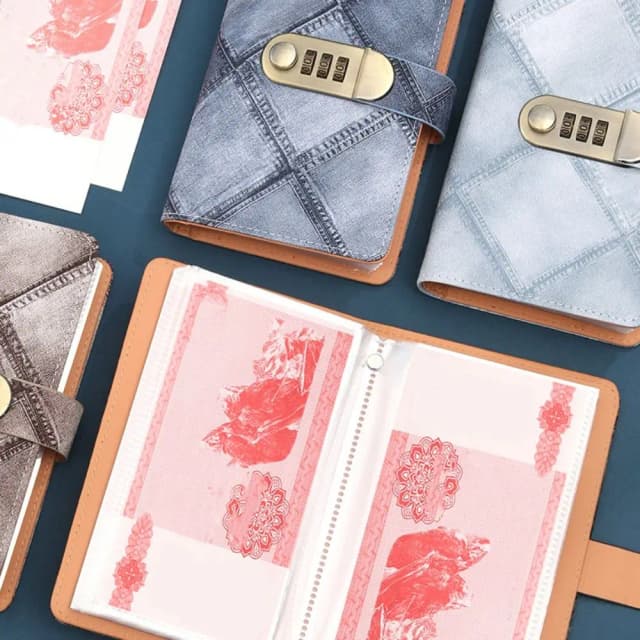 50 folhas envelope poupança desafios livro portátil couro do plutônio orçamento pasta com bloqueio envelopes de dinheiro recarregáveis