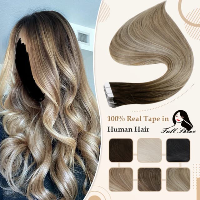 Fita de brilho completo no cabelo balayage cor 100% extensões de cabelo humano real 20 pçs 50g fita sem costura no cabelo máquina feita remy