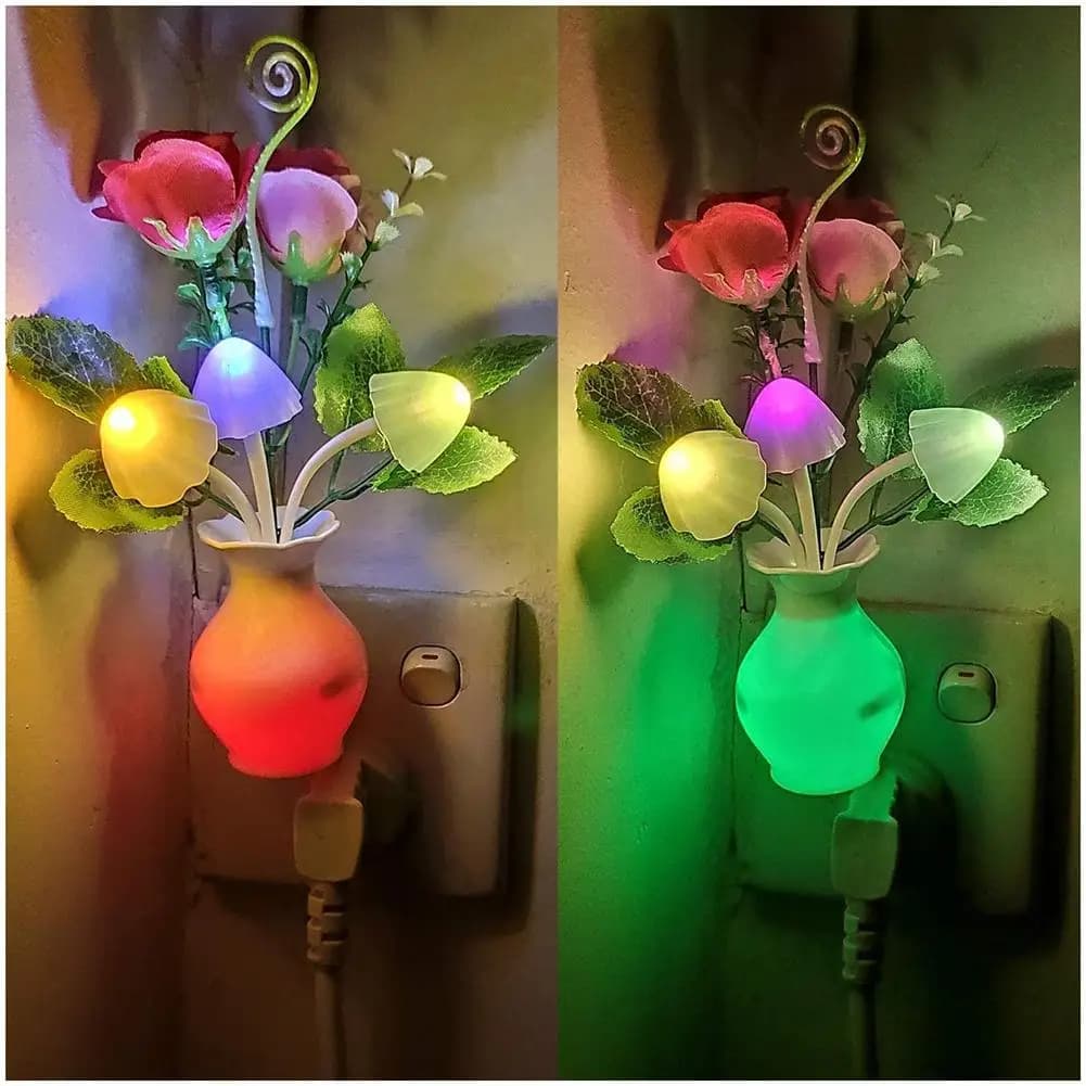 0.5w led night light com sensor automático de poupança energia rosa flor cogumelo plug in lâmpada para o quarto banheiro sala estar cozinha