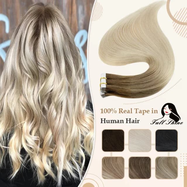 Fita omber de brilho completo em extensões de cabelo humano cor loira 100% remy cabelo humano sem costura trama da pele cola em cabelo natural