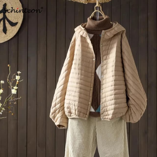 Casaco de pato com capuz para mulheres da escola, outwear solto, casaco casual, ultraleve, branco, grande, outono, inverno, novo, 2023