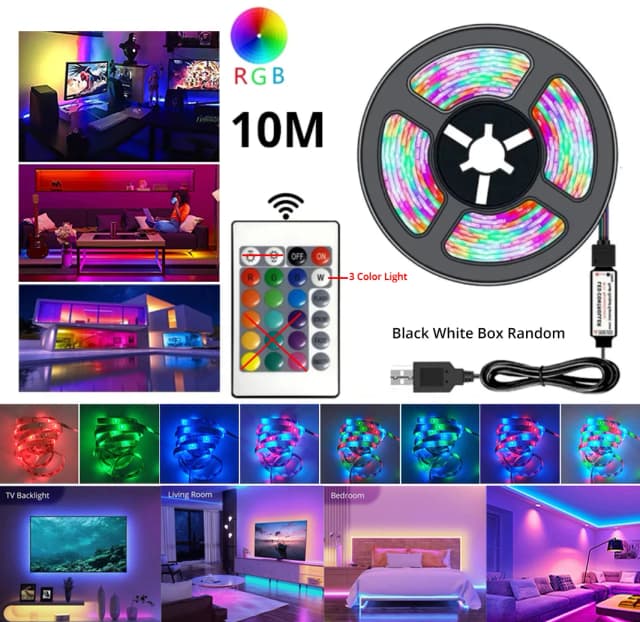 10m usb 2835 led luz de tira rgb luzes controle remoto flexível fita da lâmpada tv desktop tela volta luz diodo fita