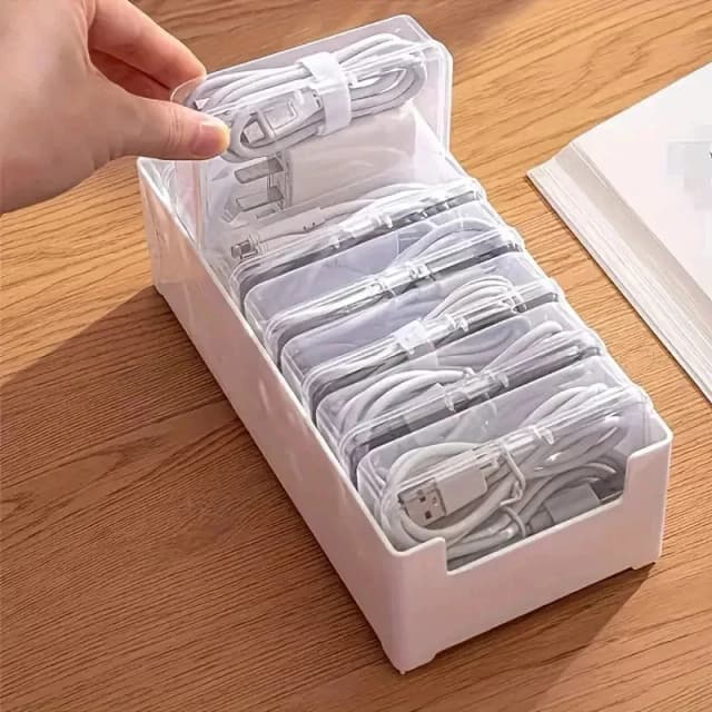 Caixa Organizadora de Cabos de Dados, Caixa de Armazenamento de Cabos, Ferramenta de Gestão de Cabos de Carregador para Desktop, Kit Organizador de Cabos Apple, Mini Pequeno