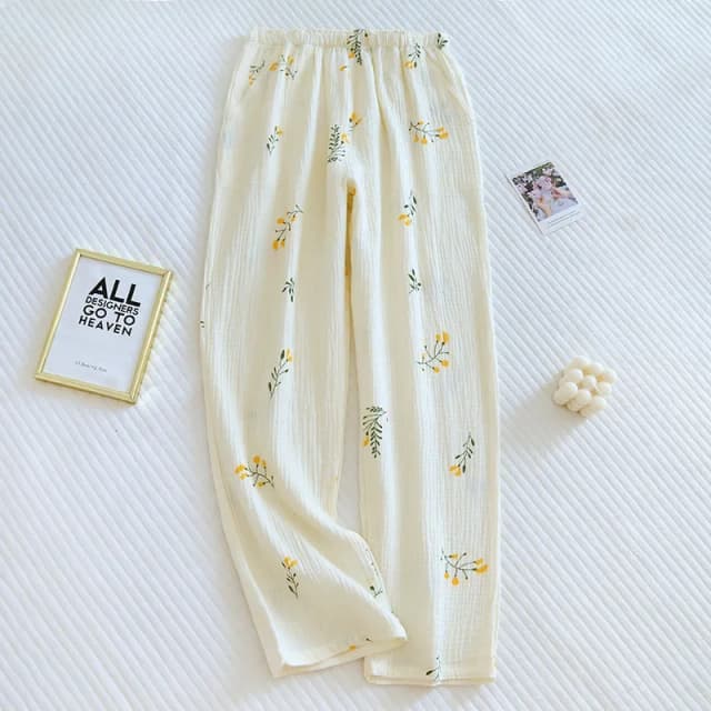 2025 japonês primavera/verão novas calças de pijama feminino 100% algodão crepe calças doce e bonito pijama senhoras soltas calças para casa