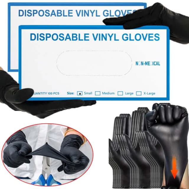 Luvas descartáveis de nitrilo preto de pvc, sem látex à prova d'água, para reparo de carro, alimentos seguros, tingimento de cabelo, luvas de trabalho