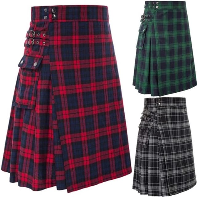 Saia curta masculina tradicional highland tartan prático kilt saia masculina vintage kilt escócia gótico punk moda kendo bolso