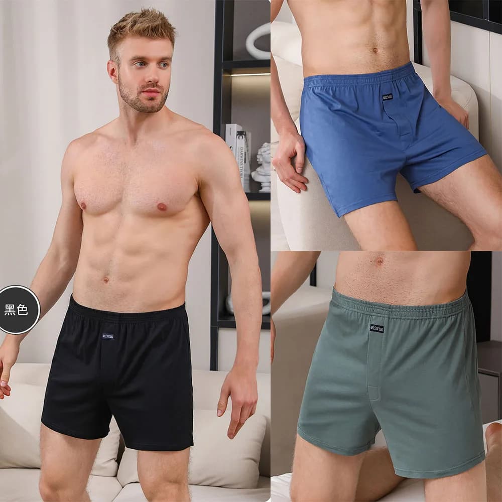 3 unidades/pacote 100% algodão masculino sólido calças de pijama casual cintura elástica shorts de dormir respirável 3d virilha bottoms pijama hombre