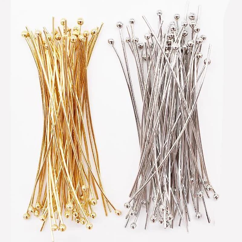 100 pçs pinos de bola de aço inoxidável prata banhado a ouro pino de cabeça para contas rosqueamento jóias fazendo diy artesanato acessórios artesanais