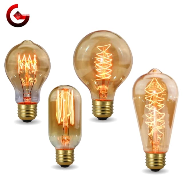 40w retro edison lâmpada e27 220v lâmpada a60 st58 st64 t10 t45 t185 g80 g95 filamento vintage ampola lâmpada espiral incandescente