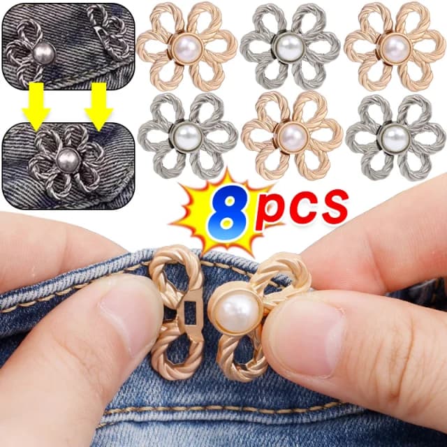 Retro liga cintura fivela apertar calças botão saia reduzir cintura botão de pressão resistente flor em forma de cintura apertador