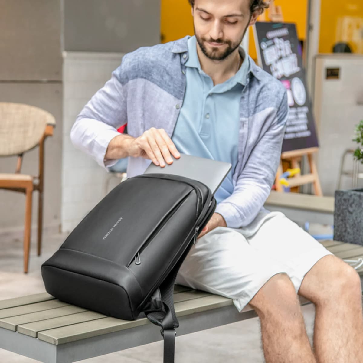 Mochila MarkRyden para homens Mochila para laptop Mochila de negócios fina e leve Mochila escolar
