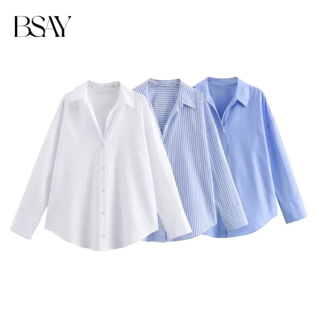 Bsay moda feminina primavera algodão oxford manga longa único breasted lapela blusa roupas de rua camisa chique senhoras topos mujer