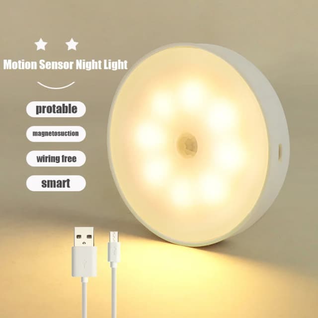 Led sensor de movimento luz noturna sem fio sob a luz do armário lâmpada inteligente fixado na parede lâmpada de indução do corpo decoração de casa
