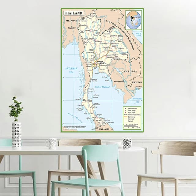 150*225cm a tailândia mapa administrativo pintura da lona parede cartaz decorativo sem moldura impressão sala de estar decoração para casa