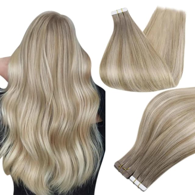 Fita de brilho completo em extensões de cabelo humano balayage loira cor omber 100% cabelo humano trama da pele cola em cabelo remy sem costura