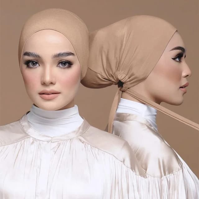 Chapéu de turbante modal muçulmano com corda, boné underscarf islâmico, headwrap feminino, hijab interno, boné para mulheres