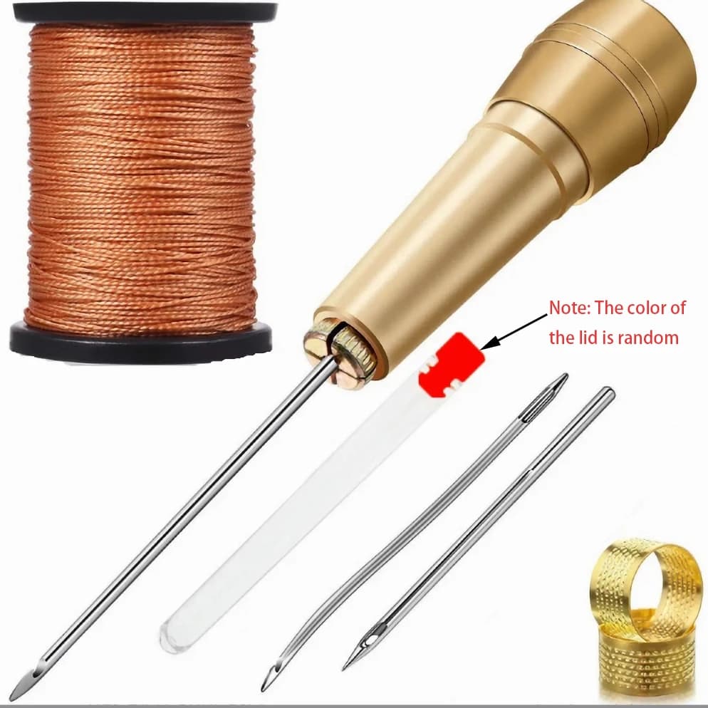 Kit de costura de couro, faça você mesmo, agulha de furador de costura de couro com alça de cobre, conjunto de lona de couro, ferramenta de reparo de sapatos com fio de nylon
