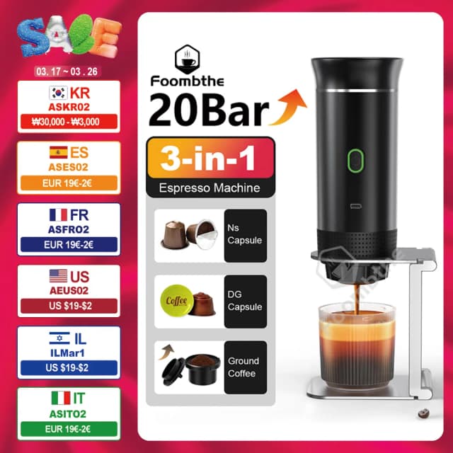 Máquina de café expresso portátil elétrica sem fio para carro e casa acampamento cafeteira 3-em-1 cápsula em pó viagem cafeteira