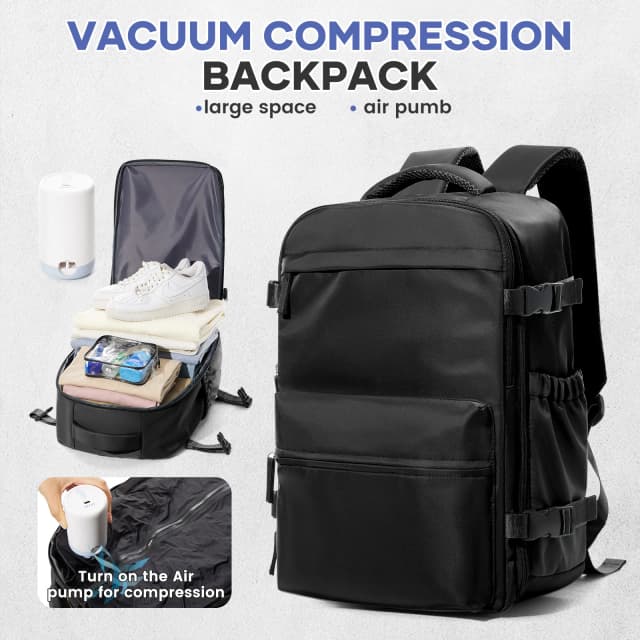 Mochila de viagem a vácuo para homens, mochila de grande capacidade para laptop de negócios, mochila expansível para homens e mulheres, bolsa escolar